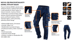 NEO TOOLS Pracovní kalhoty denim, výztuhy kolen, modré, Velikost XXXL/58