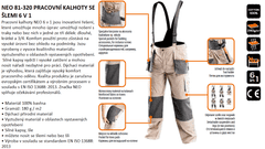 NEO TOOLS Panské pracovní kalhoty se şlemi 6 v 1, Velikost XL/56