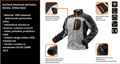 NEO TOOLS Pletená pracovní softshell bunda, černo-şedá, Velikost XXXL/60