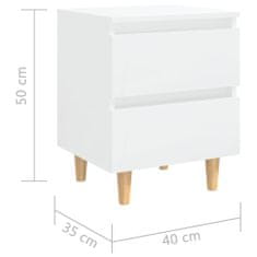 Greatstore Noční stolek bílý s vysokým leskem nohy z borovice 40x35x50 cm
