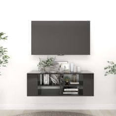 Greatstore Nástěnná TV skříňka černá vysoký lesk 102x35x35 cm dřevotříska