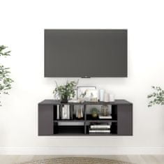 Vidaxl Nástěnná TV skříňka šedá vysoký lesk 102x35x35 cm dřevotříska