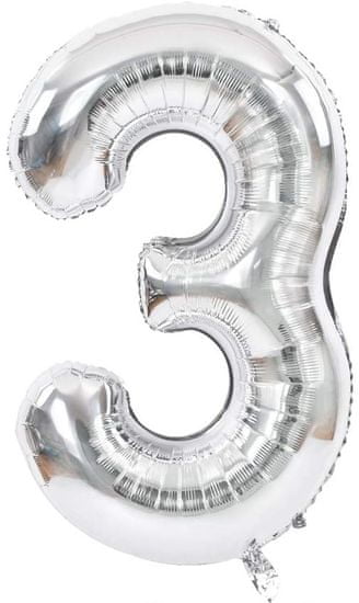Atomia Fóliový balón narozeninové číslo 3, stříbrný 82cm