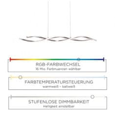 PAUL NEUHAUS LEUCHTEN DIREKT is JUST LIGHT Závěsné svítidlo, barva ocel, RGBW, dálkový ovladač, stmívatelné MEDION RGB plus 2700-5000K