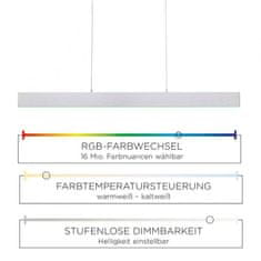 PAUL NEUHAUS LEUCHTEN DIREKT is JUST LIGHT LED závěsné svítidlo, barva ocel, dálkový ovladač, Medion-App MEDION RGB plus 2700-5000K