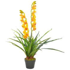 Greatstore Umělá rostlina orchidej s květináčem žlutá 90 cm