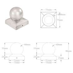 Vidaxl Krytky na plotové sloupky 6 ks s koulí pozinkovaný kov 71x71 mm