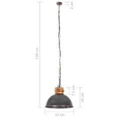 Greatstore Industriální závěsné svítidlo šedé kulaté 32 cm E27 mangovník