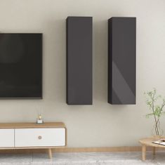 Greatstore TV skříňky 2 ks šedé vysoký lesk 30,5 x 30 x 110 cm dřevotříska