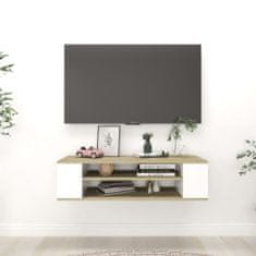 Greatstore Závěsná TV skříňka bílá a dub sonoma 100x30x26,5 cm dřevotříska