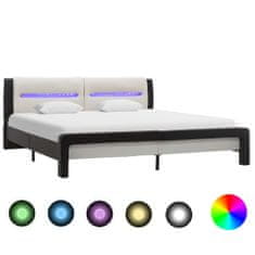 Greatstore Rám postele s LED světlem černobílý umělá kůže 140 x 200 cm