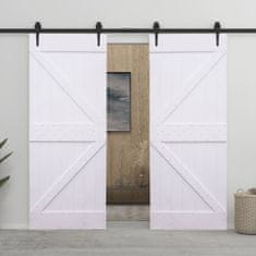 Greatstore Posuvné dveře s kováním 100 x 210 cm masivní borovice bílé