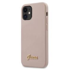 Guess GUHCP12SLSLMGLP hard silikonové pouzdro iPhone 12 Mini 5.4" light pink Silicone Script Gold Logo