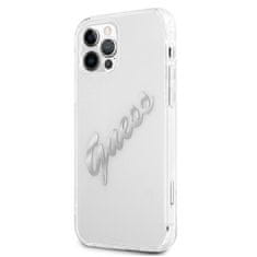 Guess GUHCP12MKTRSVSI hard silikonové pouzdro iPhone 12 / 12 Pro 6.1" transparent Vintage Script silver