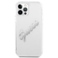 Guess GUHCP12MKTRSVSI hard silikonové pouzdro iPhone 12 / 12 Pro 6.1" transparent Vintage Script silver