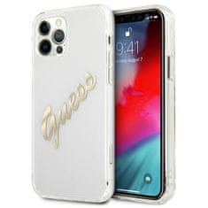 Guess GUHCP12MKTRSVGO hard silikonové pouzdro iPhone 12 / 12 Pro 6.1" transparent Vintage Script gold