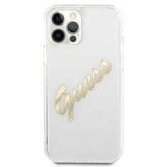 Guess GUHCP12MKTRSVGO hard silikonové pouzdro iPhone 12 / 12 Pro 6.1" transparent Vintage Script gold