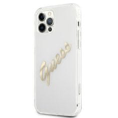 Guess GUHCP12MKTRSVGO hard silikonové pouzdro iPhone 12 / 12 Pro 6.1" transparent Vintage Script gold