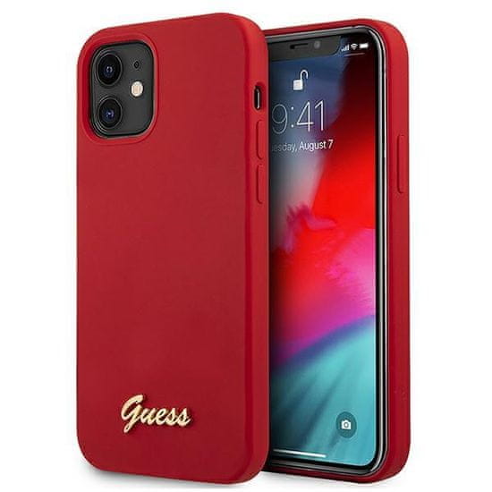 Guess GUHCP12SLSLMGRE hard silikonové pouzdro iPhone 12 Mini 5.4" red kovové logo Script