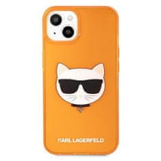 Karl Lagerfeld KLHCP13SCHTRO hard silikonové pouzdro iPhone 13 Mini 5.4" orange Glitter Choupette Fluo