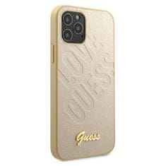 Guess GUHCP12LPUILGLG hard silikonové pouzdro iPhone 12 Pro MAX 6.7" gold Iridescent Love Script Gold Logo