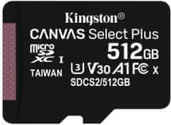 Kingston Micro SDXC Canvas Select Plus 100R 512GB 100MB/s UHS-I + adaptér (SDCS2/512GB)