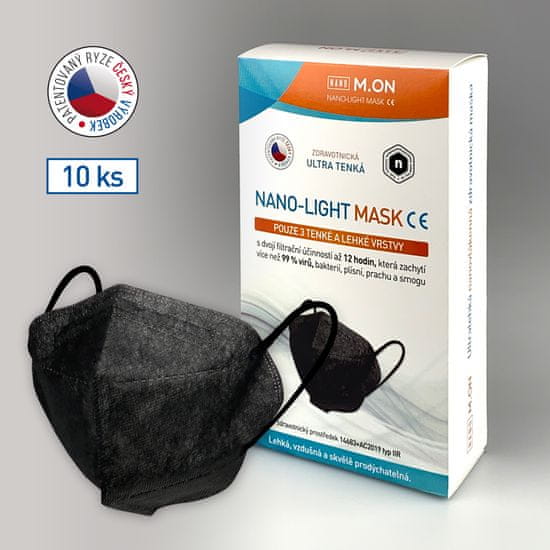 NANO M.ON LIGHT MASK (10 ks) "CE" nanorouška ve tvaru respirátoru - černá barva (nanomon)