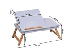 KONDELA Příruční stolek na notebook / držák na tablet, bílá / přírodní bambus, MELTEN