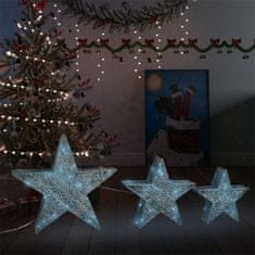 Greatstore Vánoční LED hvězdy 3ks stříbrné síťovina venkovní i vnitřní