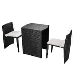 Greatstore 3dílný bistro set s poduškami polyratan černý