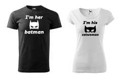 Fenomeno Set triček I’m her Batman, I’m his Catwoman Velikost dámské: L, Velikost pánské: S, Barva trička: Pánské bílé, Dámské černé