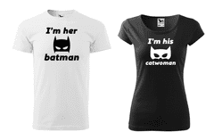 Fenomeno Set triček I’m her Batman, I’m his Catwoman Velikost dámské: L, Velikost pánské: S, Barva trička: Pánské bílé, Dámské černé