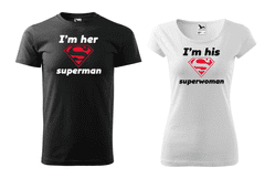 Fenomeno Set triček I’m her Superman, I’m his Superwoman Velikost dámské: XL, Velikost pánské: 2XL, Barva trička: Obě bílé