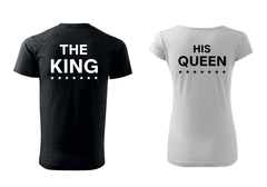 Fenomeno Set triček The King, His Queen Velikost dámské: S, Velikost pánské: 2XL, Barva trička: Pánské bílé, Dámské černé