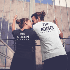 Fenomeno Set triček The King, His Queen Velikost dámské: S, Velikost pánské: 2XL, Barva trička: Pánské bílé, Dámské černé