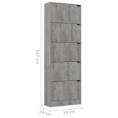 Greatstore Botník s 5 dvířky betonově šedý 59 x 24 x 167 cm dřevotříska