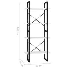 Greatstore Knihovna se 4 policemi bílá 60 x 30 x 140 cm dřevotříska