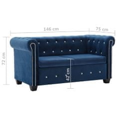 Greatstore 2místná pohovka Chesterfield se sametem 146 x 75 x 72 cm modrá