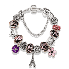 SILVER STAR Náramek s kouzlem Eiffelovy věže - růžový charm 20cm: Elegantní šperk pro každou příležitost