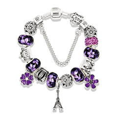 SILVER STAR Fialový náramek inspirovaný PANDOROU - Eiffelova věž Purple Bead: Královský šperk pro každou příležitost. - 18
