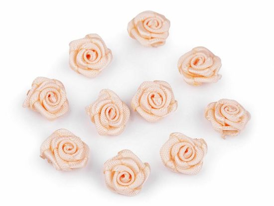 Kraftika 10ks lososová sv. saténová růže 10 mm, saténové k našití