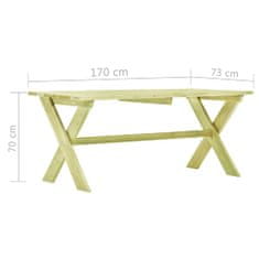 Greatstore Zahradní stůl 170 x 73 x 70 cm impregnované borové dřevo