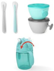 Skip hop  Set jídelní s hrnkem 5 ks Easy-Feed Mealtime Set Teal / Grey 6m +