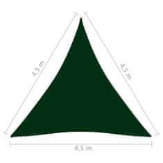 Vidaxl Stínící plachta oxford trojúhelník 4,5x4,5x4,5 m tmavě zelená