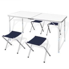 Vidaxl Skládací kempingový stůl se 4 židlemi a nastavitelnou výškou 120 x 60 cm