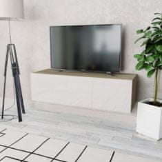 Greatstore Stolek pod TV dřevotříska, 120x40x34 cm, vysoký lesk bílý a dub