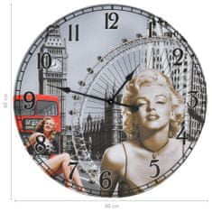 Greatstore Vintage nástěnné hodiny Marilyn Monroe 60 cm