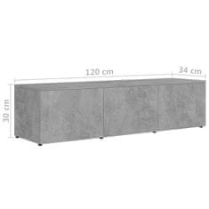 Greatstore TV stolek betonově šedý 120 x 34 x 30 cm dřevotříska