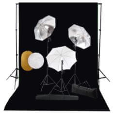 Greatstore Foto studio set s lampami, deštníky, pozadím a odraznou deskou