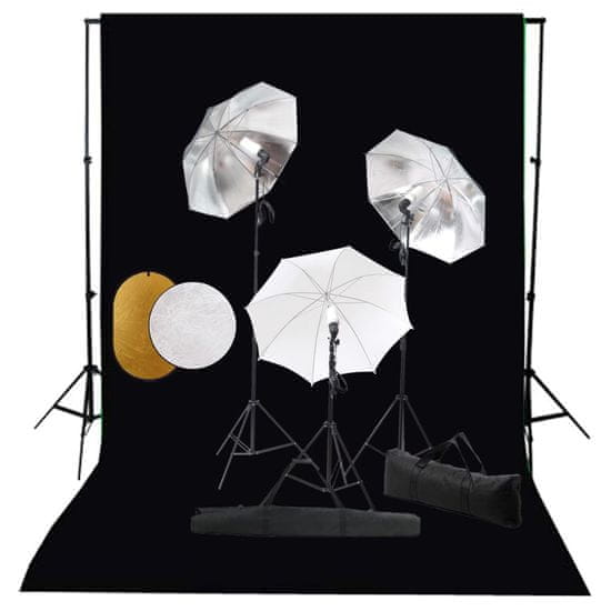 Greatstore Foto studio set s lampami, deštníky, pozadím a odraznou deskou